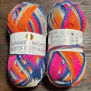 Lion Brand Summer Nights Multicolor Yarn - Orange, Pink, Blue, Cream